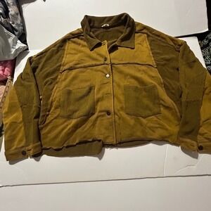 POL Clothing Mixed Media Patchwork Jacket Brown Olive Lg Gorpcore Deconstructed